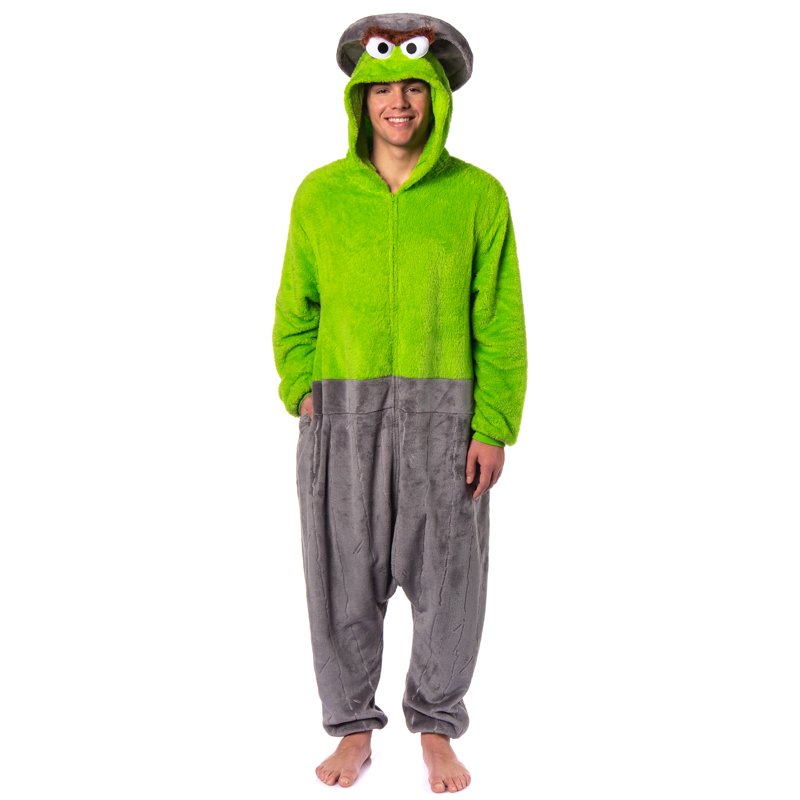 Green Sesame Street Adult Pajama Union Suit with Hood - 2X/3X