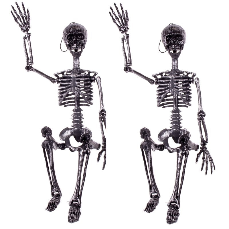 Set of 2 60-Inch Animated Skeleton Decor with Light-Up Eyes and Moving Jaws - Battery Operated for Indoor Outdoor Halloween
