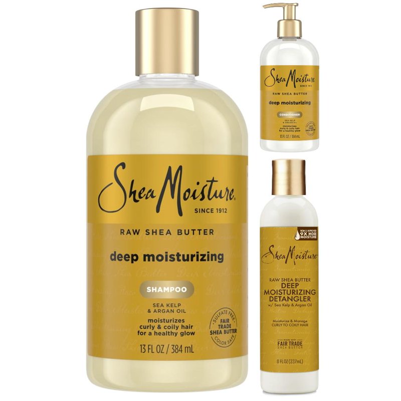 Moisturizing Shampoo & Conditioner Set with Raw Shea Butter - 13 oz Each + Detangler 8 oz