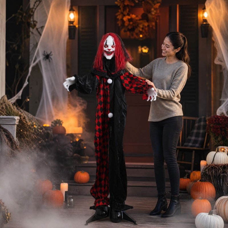 Halloween Animated Clown Decoration with Glowing Eyes - Spooky Yard & Indoor Prop