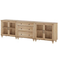 3-in-1 Kitchen Storage Cabinet with Glass Doors & Drawers - Oak