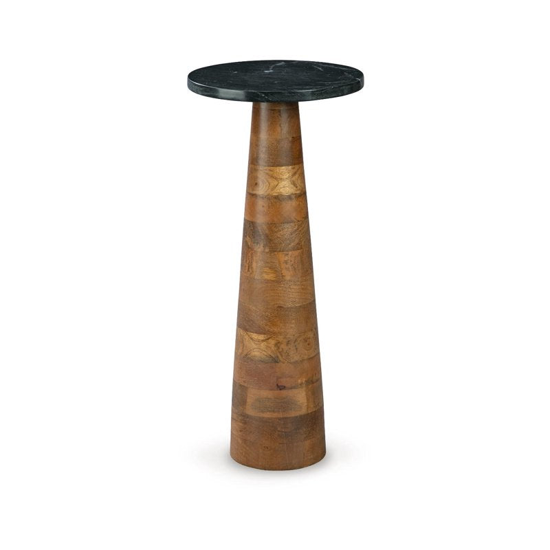 Accent Table with Black Marble Top and Wood Base - Brown