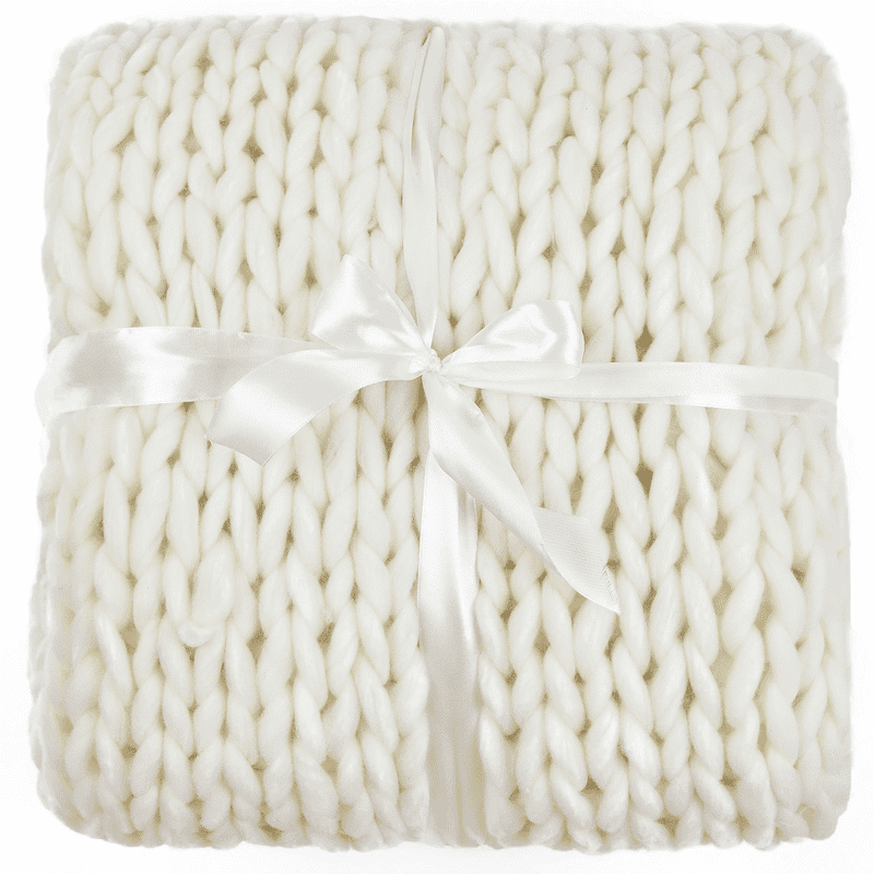 Cream Knitted Throw Blanket 50x60 Inches - Soft Hand-Knitted Home Decor