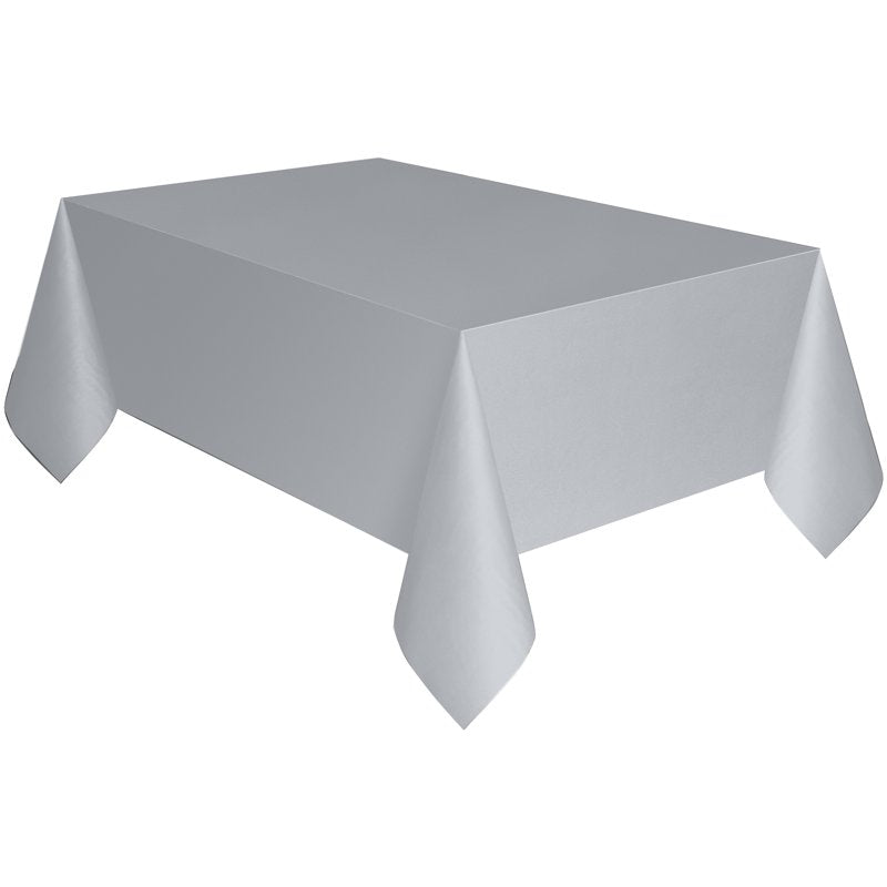Silver Plastic Table Covers - 54 in x 108 in, 3 Count