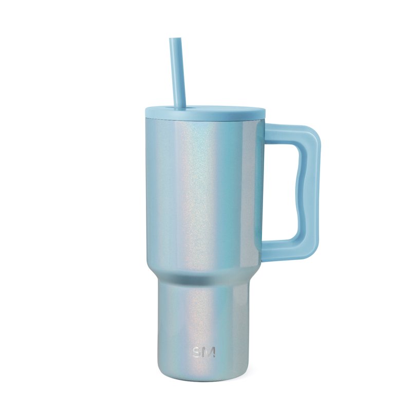 30 Oz Insulated Stainless Steel Tumbler with Straw Lid - Blue Sparkle