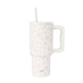 Insulated Stainless Steel Trek Tumbler with Straw Lid - Falling Leaves on Cream