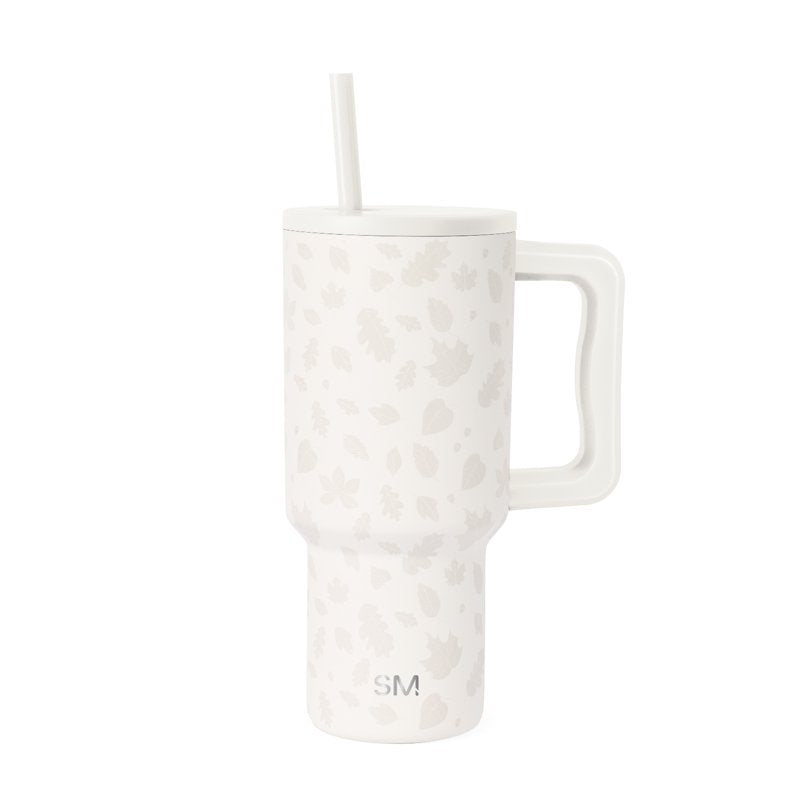 Insulated Stainless Steel Trek Tumbler with Straw Lid - Falling Leaves on Cream