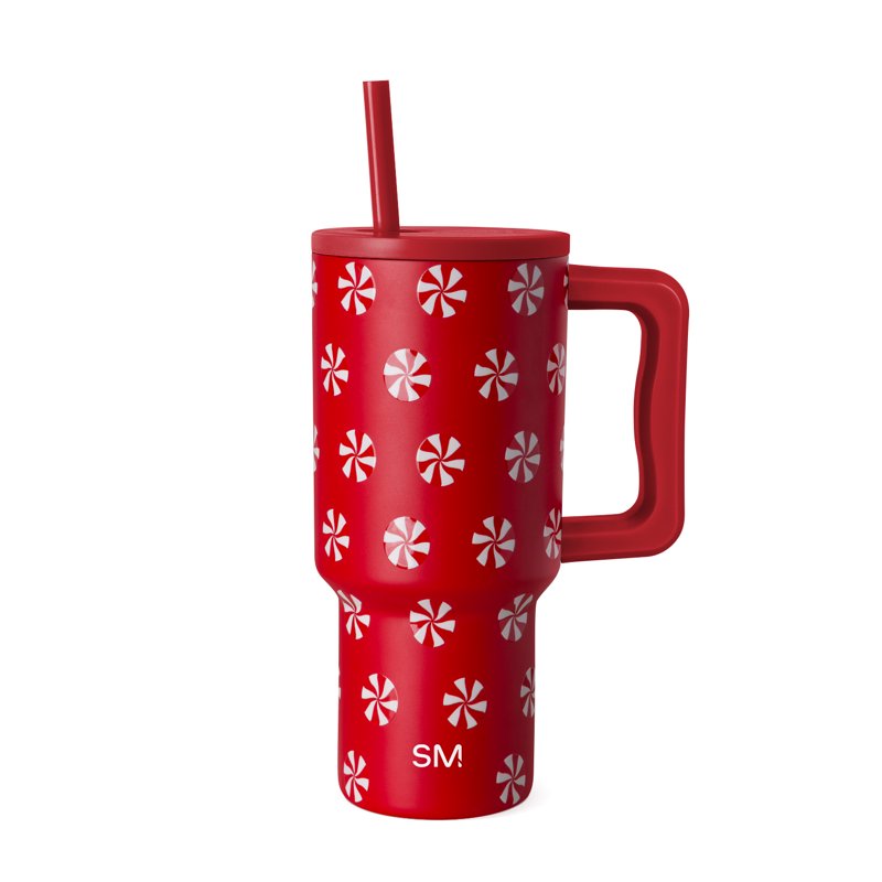 30 fl oz Insulated Stainless Steel Trek Tumbler with Straw Lid - Peppermint Swirls