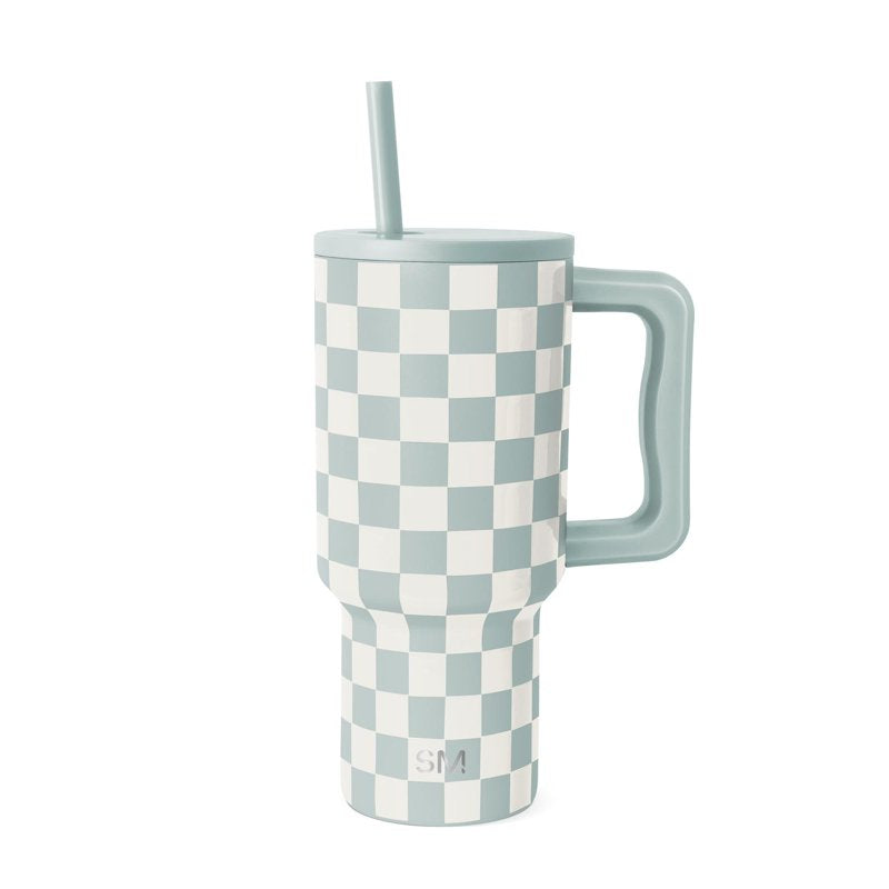 30 oz Insulated Stainless Steel Trek Tumbler with Straw Lid - Seaglass Sage Checkmate