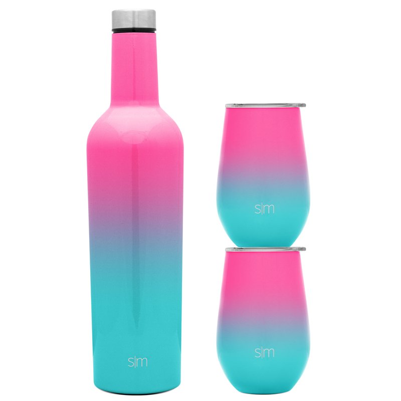 Insulated Wine Tumbler Set - 2 x 12oz Glasses & 1 x 25oz Bottle - Ombre Sorbet