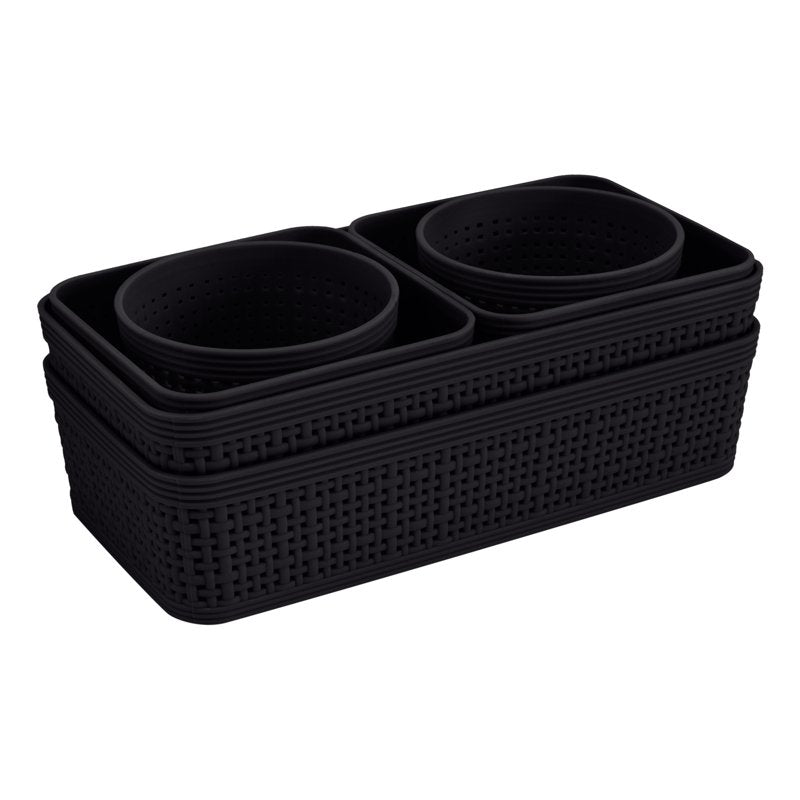 Simplify 6 Pack Multi-Size Plastic Storage Baskets - Black Variation