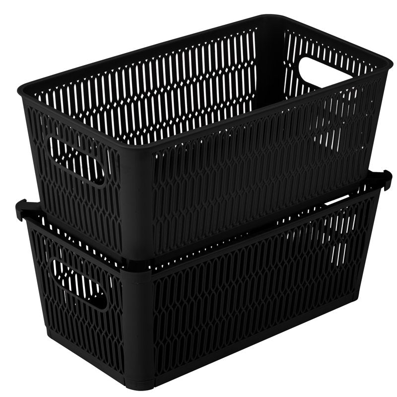 Black Simplify Slide 2 Stack It Polypropylene Storage Baskets Set of 2
