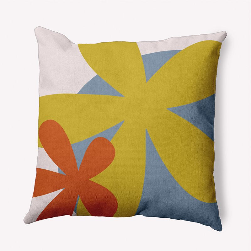 Mustard Yellow 26-Inch Square Indoor Pillow with Bold Floral Design - Set of 1