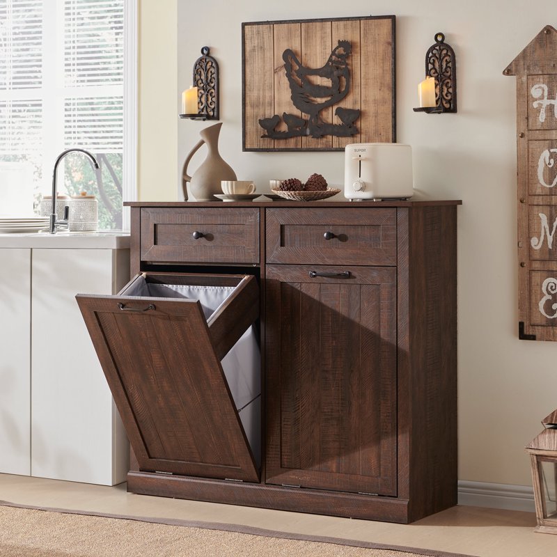 Farmhouse Double Tilt-Out Trash Can Cabinet - Brown