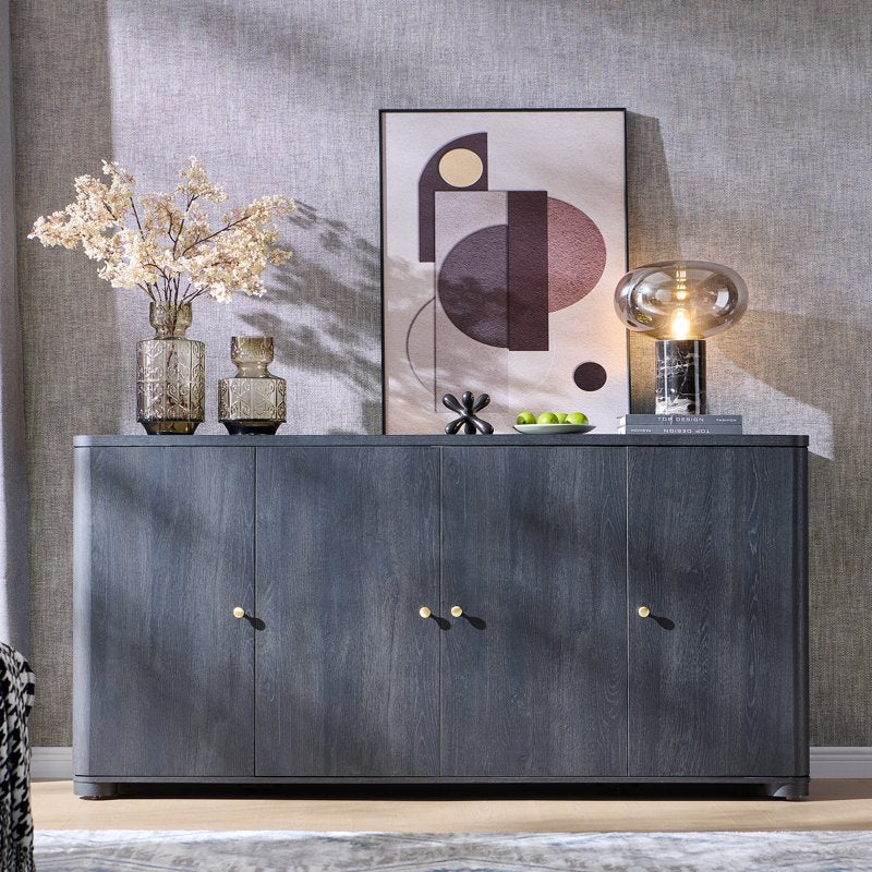 66" Curved Kitchen Sideboard Cabinet - Modern Buffet - Grey