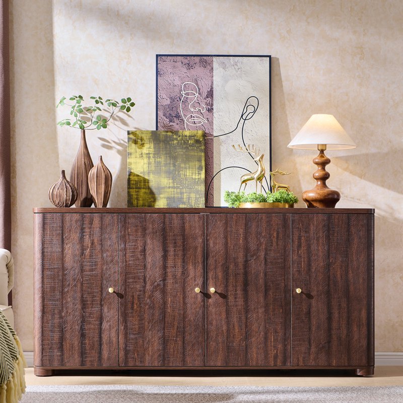 Curved Kitchen Sideboard Cabinet - Modern Buffet Storage - Brown