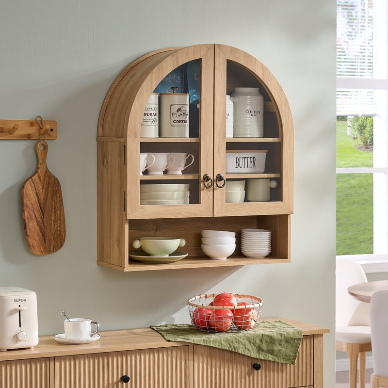 Arched Wall Cabinet with Adjustable Shelves & Glass Doors