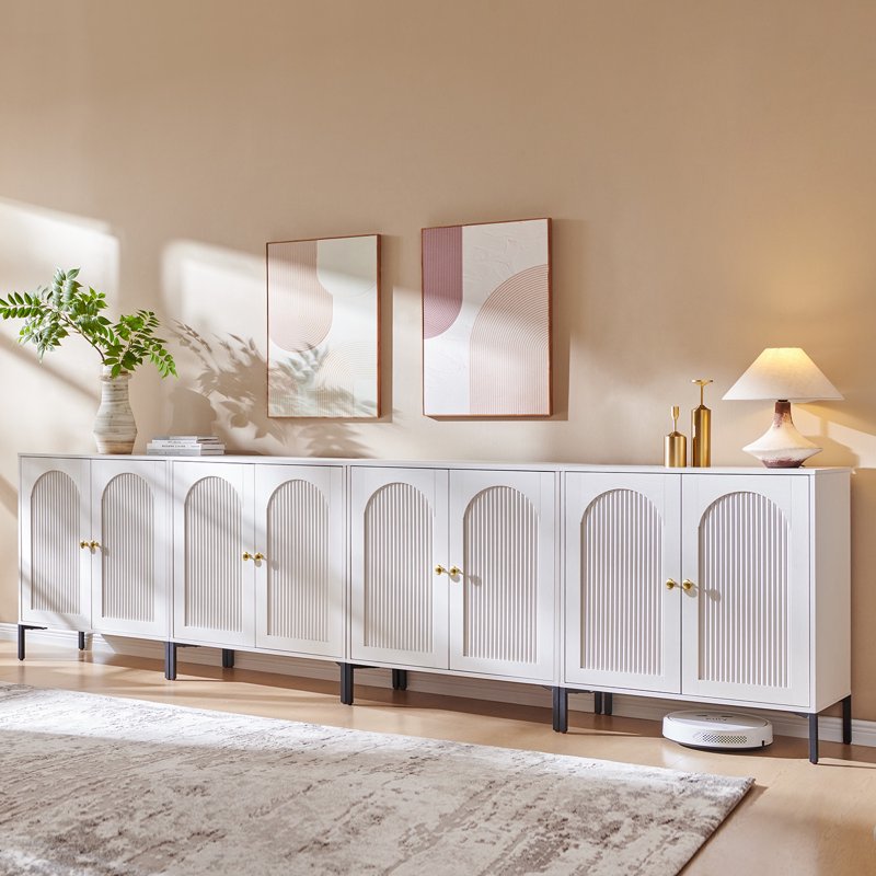 Wooden Buffet Cabinet with Storage - 123.5" W, White, 4 Pack