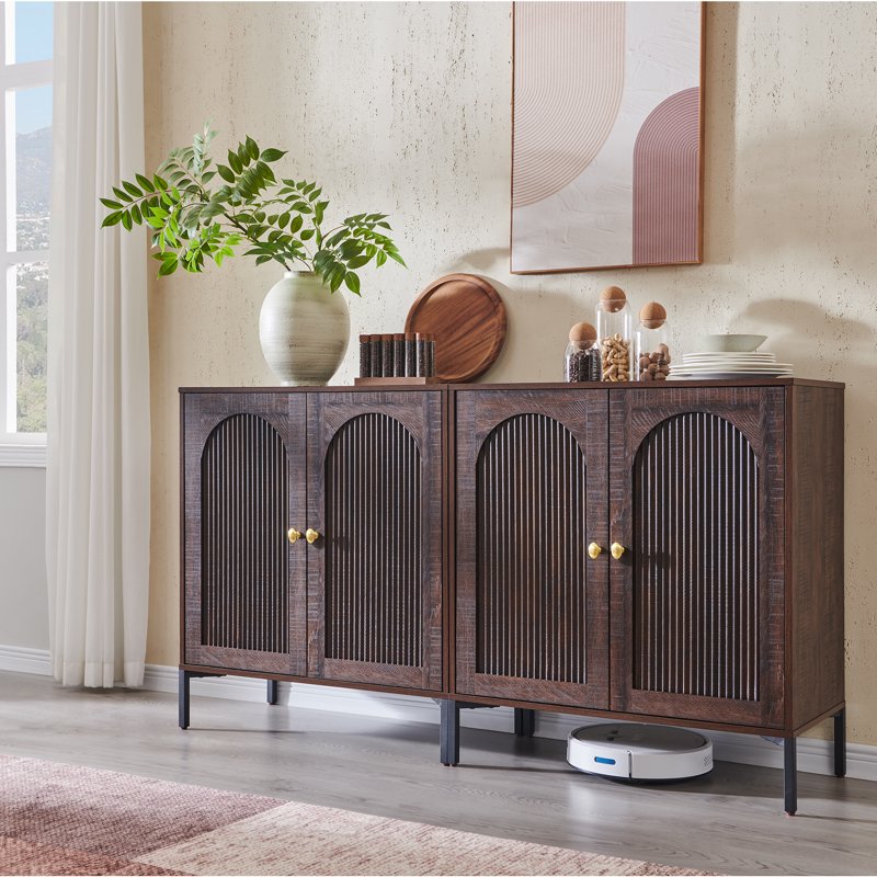 Wooden Buffet Cabinet with Storage - 61.75" W, Adjustable Shelf, Brown, 2 Pack