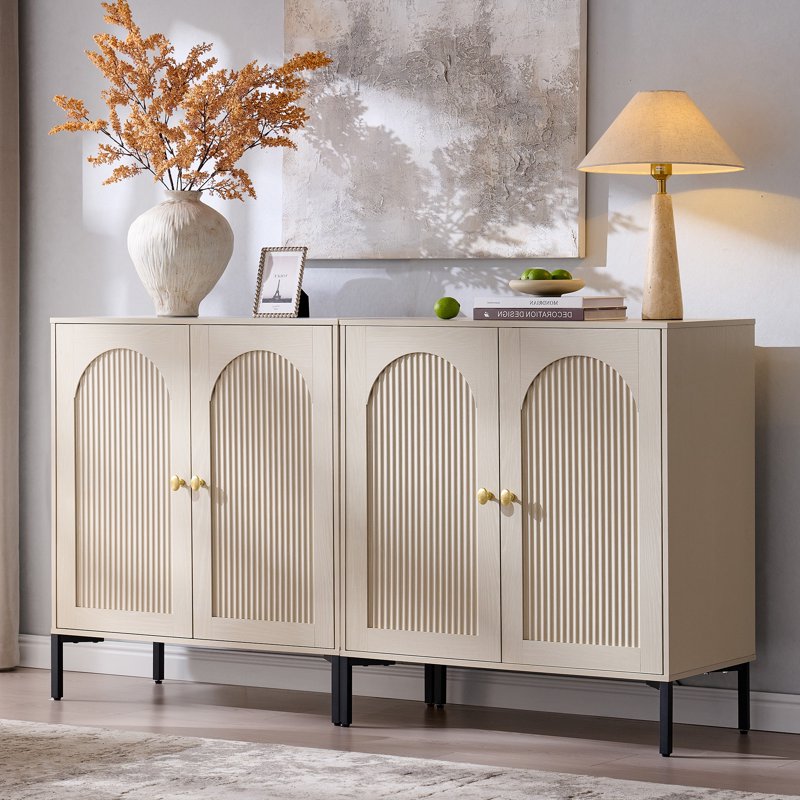 Wooden Buffet Cabinet with Storage - Cream, 2 Pack