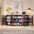 Curved Coffee Bar Storage Cabinet - 66" Brown Sideboard with 4 Doors