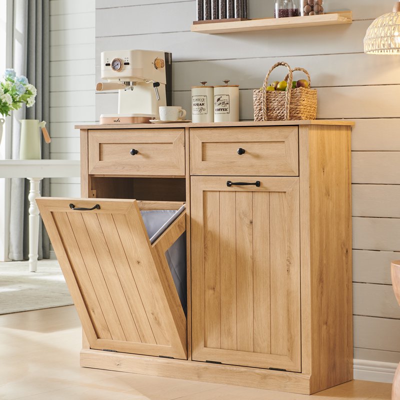 Double Tilt Out Trash Can Cabinet - 20 Gallon - Natural