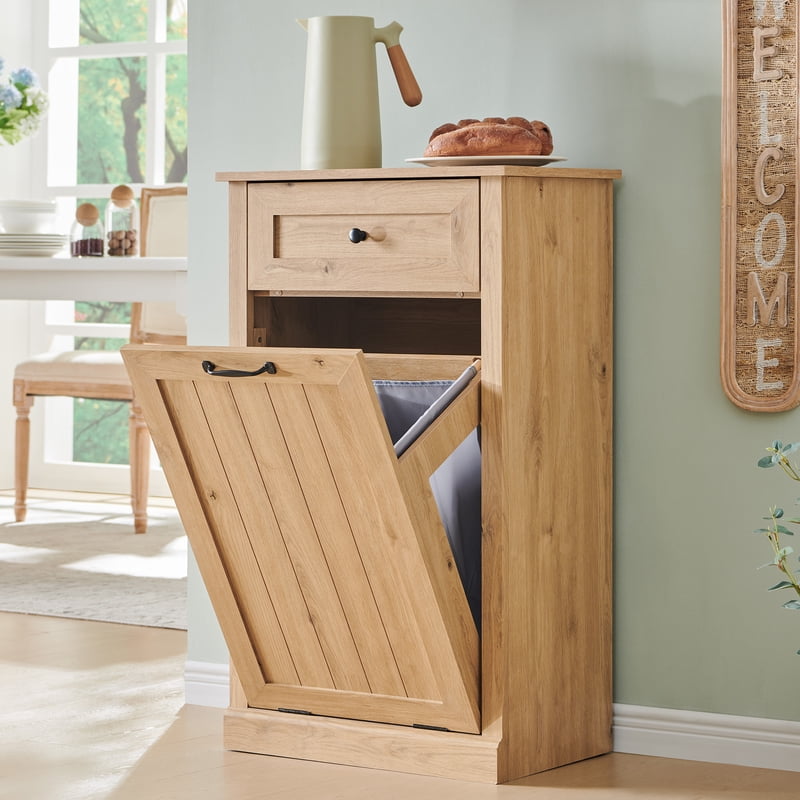 Tilt Out Trash Can Cabinet - 10 Gallon Farmhouse Style - Natural