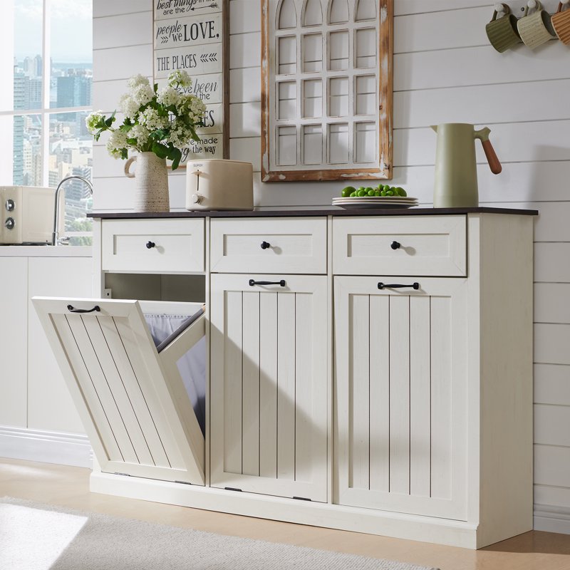 Triple Tilt Out Trash Can Cabinet - 20 Gallon Farmhouse Style - White