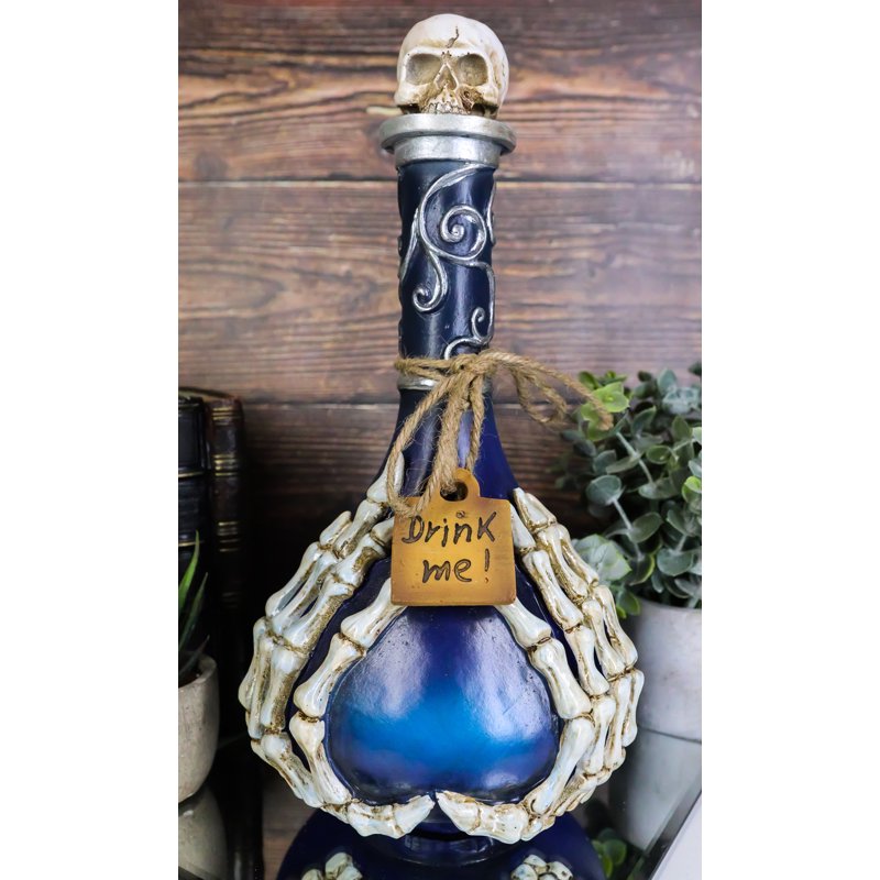 Decorative Skeleton Fingers and Skull Blue Potion Bottle - Halloween, Gothic Home Decor