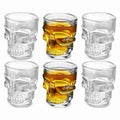 Clear Skull Shot Glasses Set of 6 - 1.75oz Gothic Glassware, Halloween Party Decor