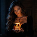 Skull Rose Lamp - Halloween Gothic Resin Table Light with Warm Candle Glow - Variation #359C