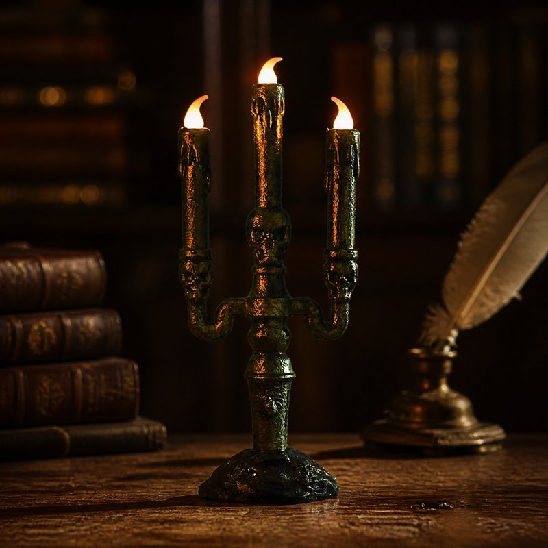 Halloween Skeleton Candle Lamp - Gold Frame Flickering Electronic Light - Variation #325as Show