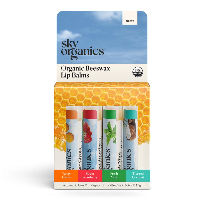 Organic Beeswax Lip Balm Set - Moisturizing Flavored Lip Care, 4 Pack