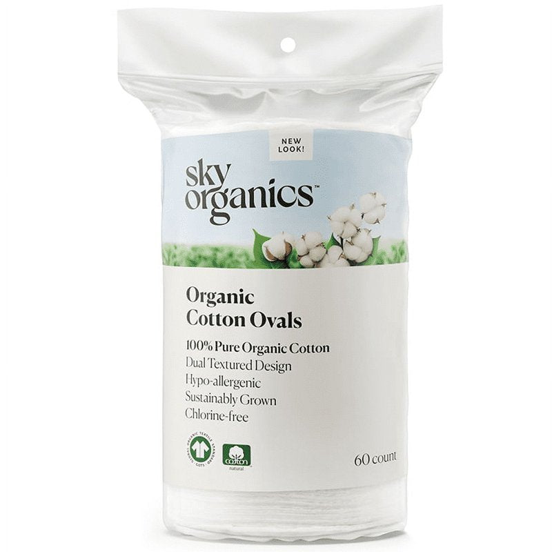Organic Cotton Ovals - 100% Pure & Hypoallergenic Dual-Textured Pads, 60 Ct