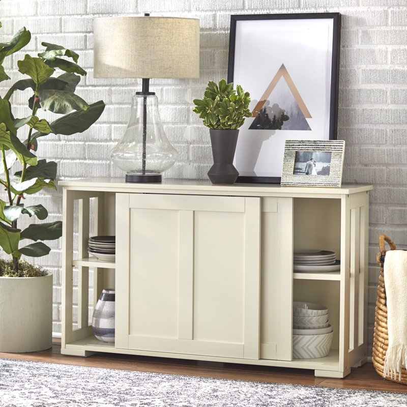 Sliding Wood Doors Stackable Storage Cabinet - Antique White