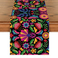 Black Floral Dia De Los Muertos Table Runner 13x108 Inches - Mexican Fiesta Decor - Party & Kitchen Dining