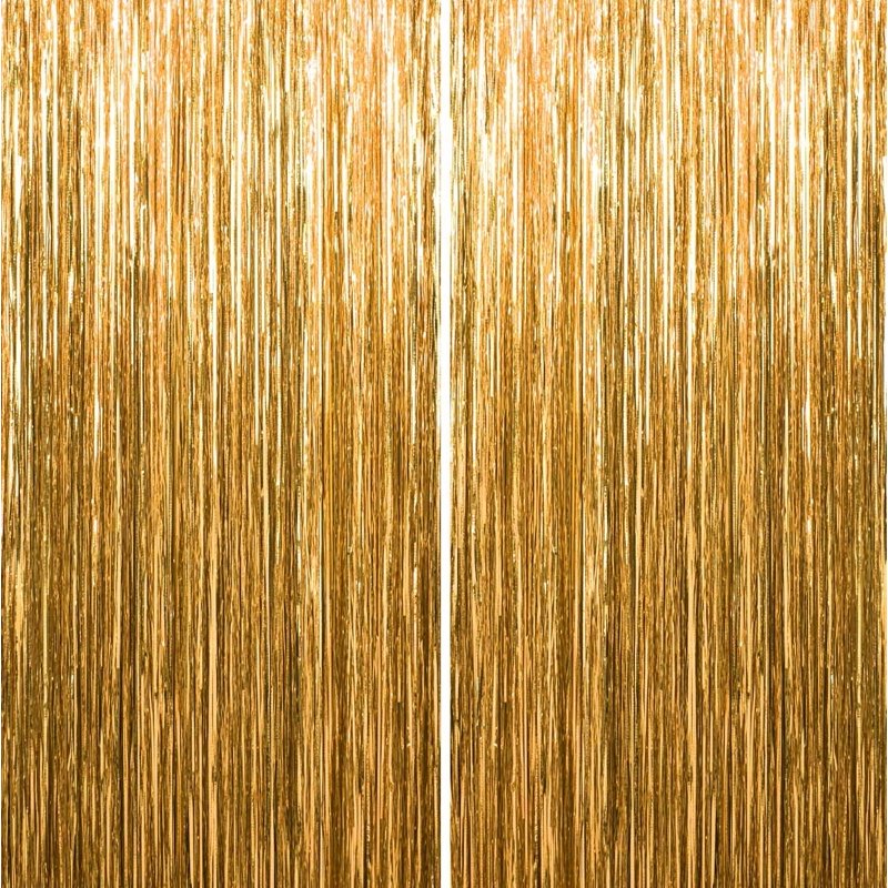Golden Fringe Curtain 2-Pack for Events - Birthday, Wedding, Party Decor - 6.58ft x 3.25ft - Variation of 2, Golden 1