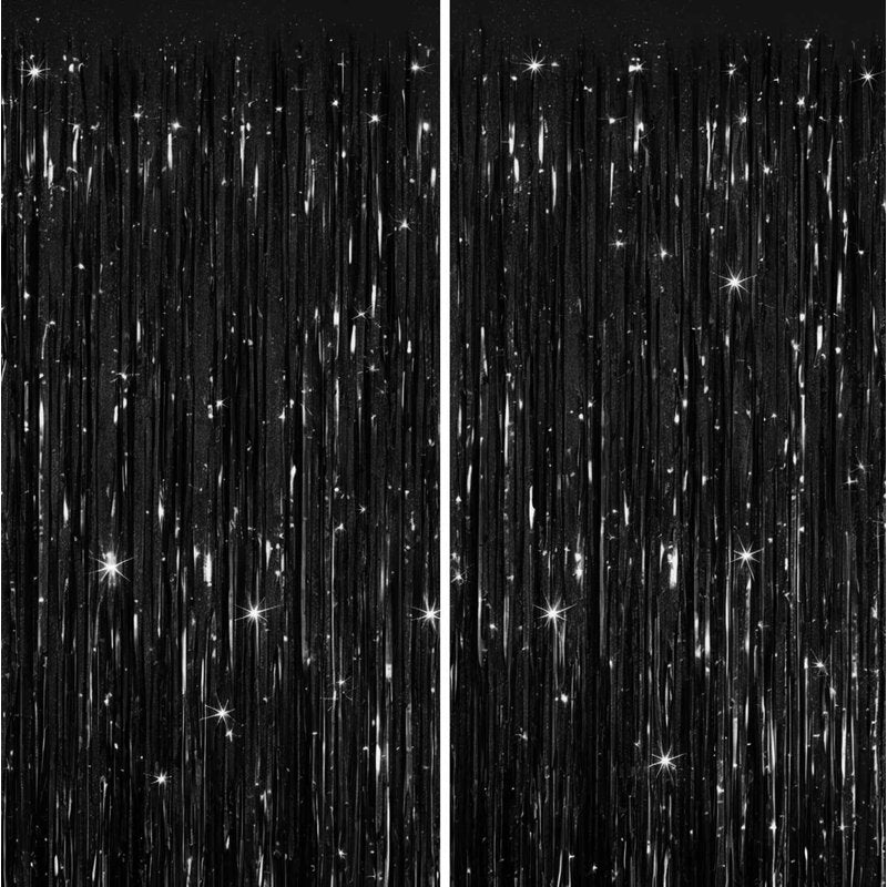 Black Blinking Foil Fringe Curtain 3-Pack for Events - Birthday, Wedding, Party Decor - Variation of 3, Black 2