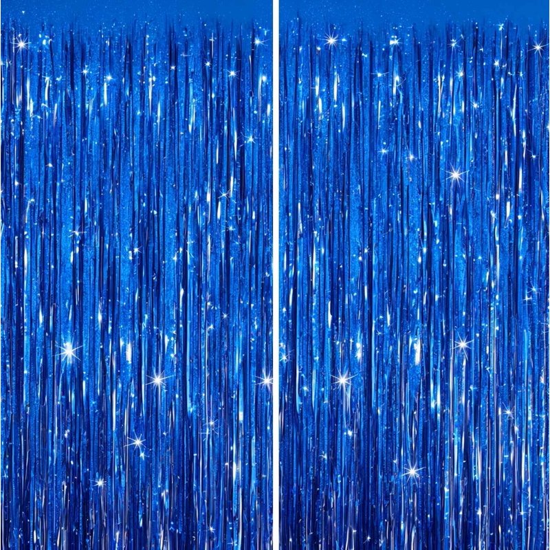 Blue Foil Fringe Curtain 3-Pack for Events - Birthday, Wedding, Party Decorations
