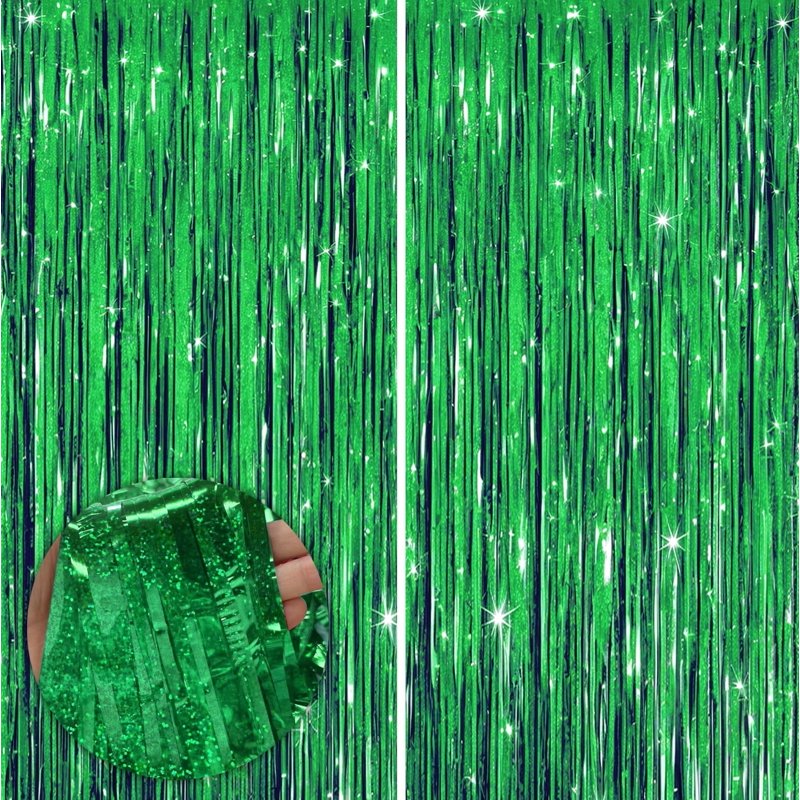 Green Foil Fringe Curtains 3-Pack - Party Decor for Events, Weddings, Birthdays