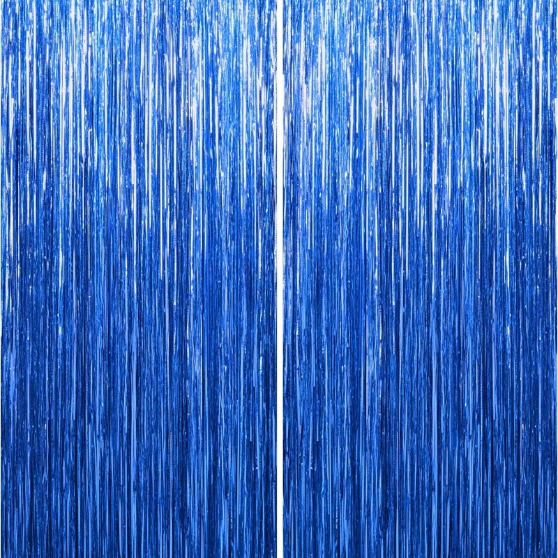Blue Foil Fringe Curtain 3-Pack for Events - Birthday, Wedding, Party Decoration - Variation of 3