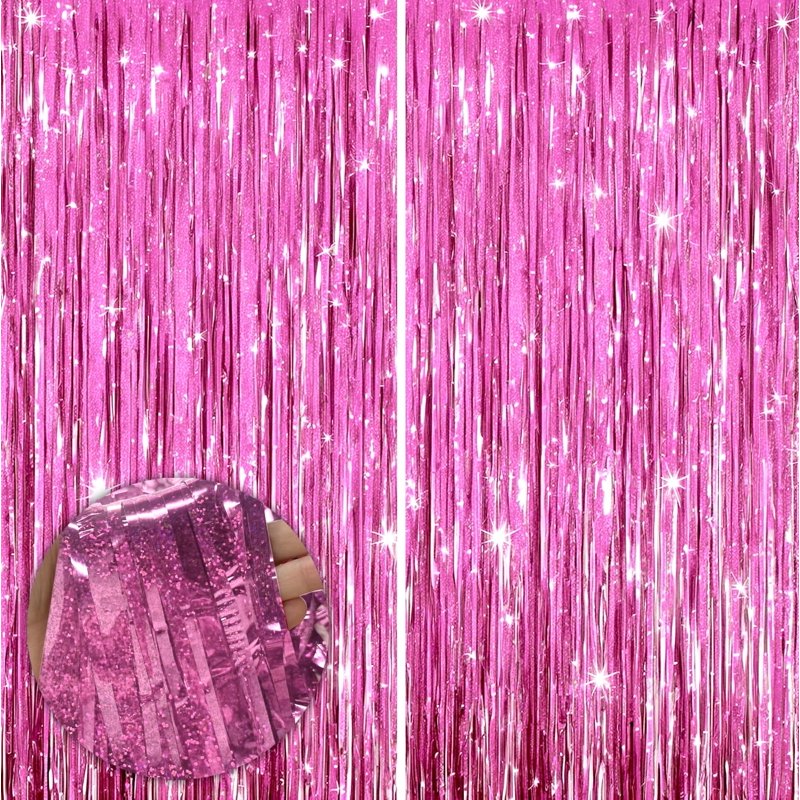 Pink Foil Fringe Curtain - 4 Pack Shiny Metallic Tinsel Backdrop for Parties & Events - Variation of Pink 3