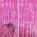 Pink Foil Fringe Curtain - 4 Pack Shiny Metallic Tinsel Backdrop for Parties & Events - Variation of Pink 3