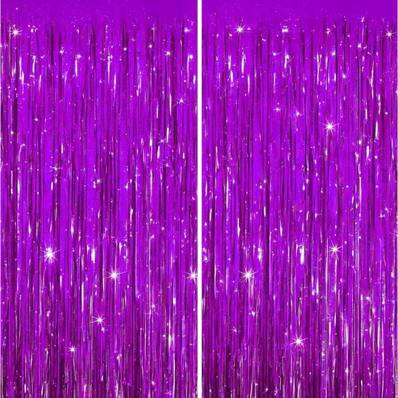 Purple Foil Fringe Curtain - 4 Pack Blinking Light Bright Party Decorations for Events