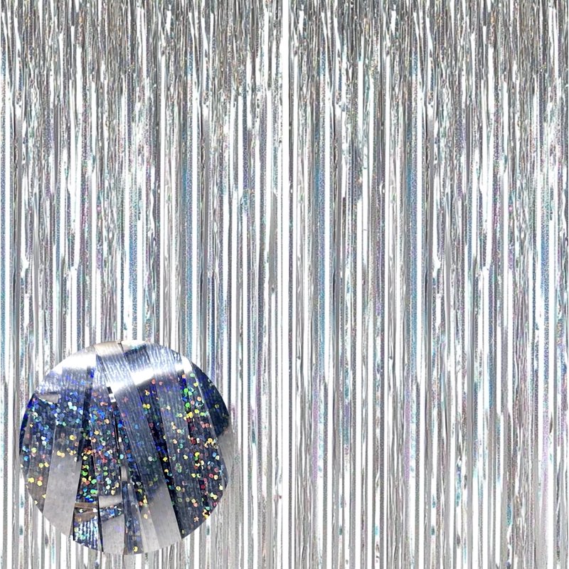 Silver Fringe Curtain 4-Pack - Blinking Light Bright Foil Party Decor - Birthday Wedding Events