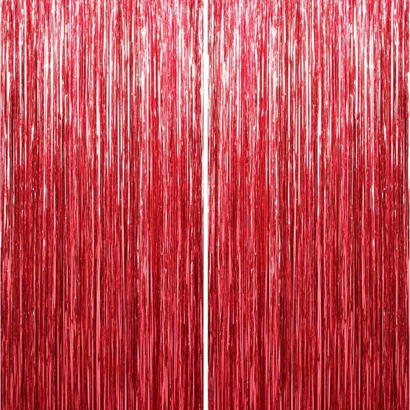 Red Foil Fringe Curtain 4-Pack - Party Decorations for Events, Birthdays, Weddings, Holidays (Variation of 4, Red 1)