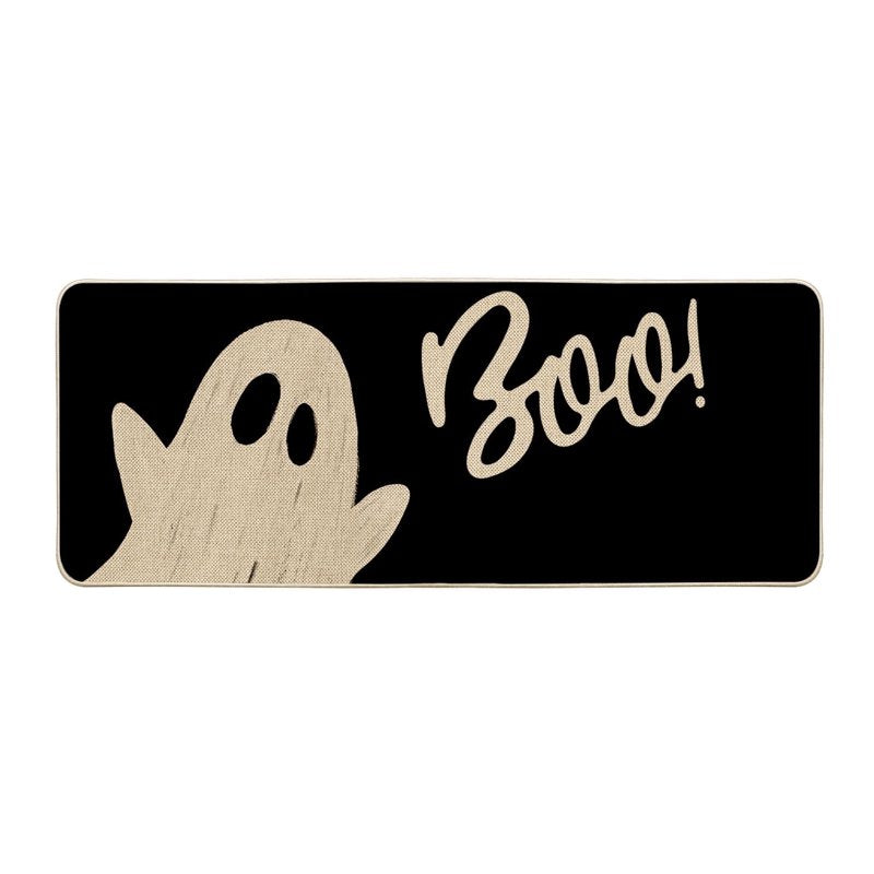 Halloween Doormat 17x47 Inch Black Ghost and Cat Welcome Mat – Polka Dot Design