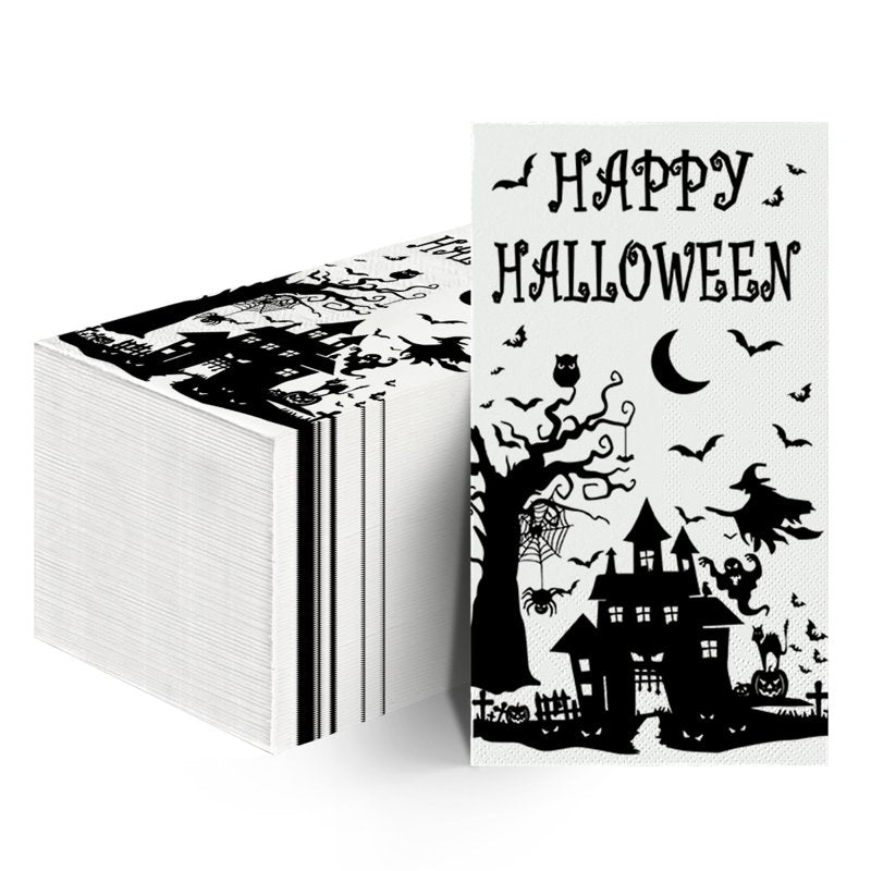 Dead Tree Castle Halloween Paper Napkins - 100PCS, Type G, Vivid Design