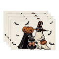 Halloween Ghost Jack-O'-Lantern Black Cat Placemats Set of 4 12x18 Inch Home Decor