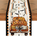 Halloween Table Runner with Ghost Truck, Bats & Bows - Seasonal Fall Kitchen Decor 13x72 Inch D